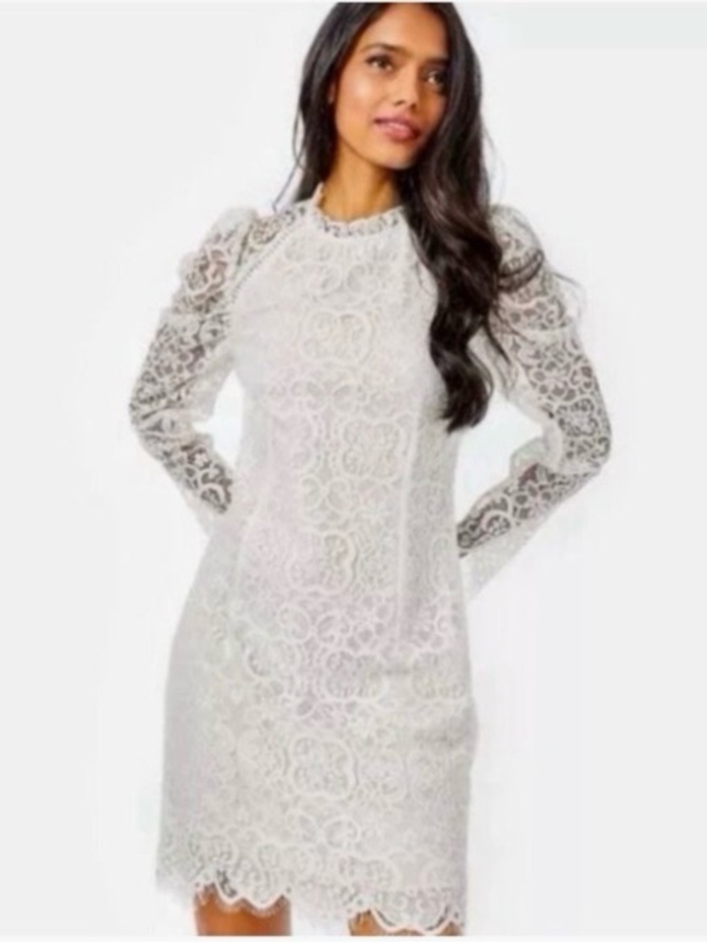 Lilly Pulitzer Lace Long-Sleeve Shift bridal elopement or engagement dress WHITE